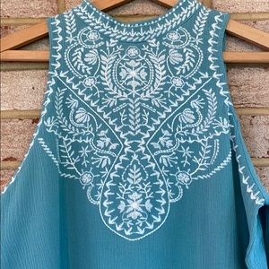 Boho embroidered cold shoulder top